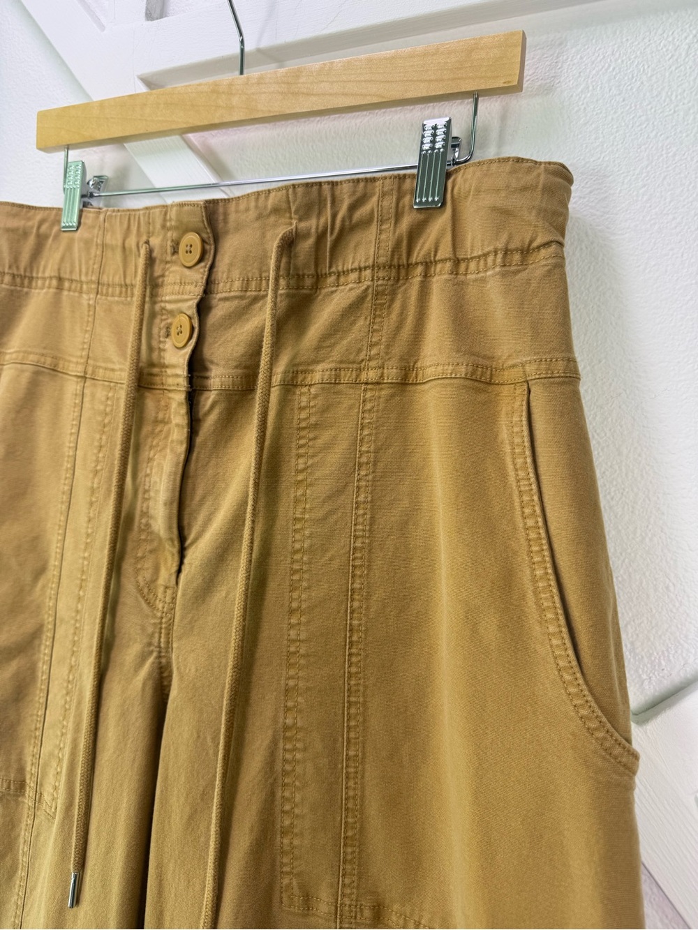Anthropologie Maeve Utility Wide-Leg Trousers Drawstring Waist Tan Size Large - Picture 3 of 13